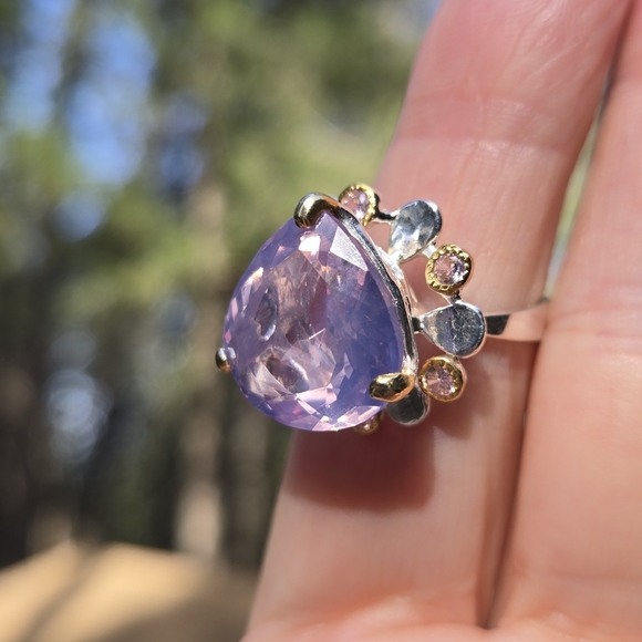 Lavender RARE Natural 16k quartz Sterling & Gold Ring Sz7 - Picture 6 of 14